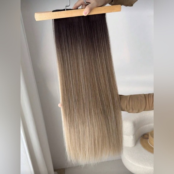 24 Inch Ombre Clip in Hair Extensions Brown to Light Blonde in Straight - Picture 9 of 10